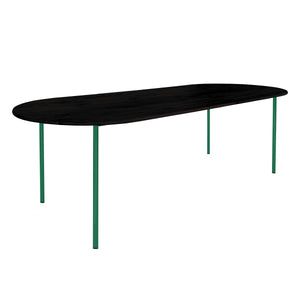 HelloTable Steelo eettafel plat ovaal 180x100 cm bol eiken zwart traffic green