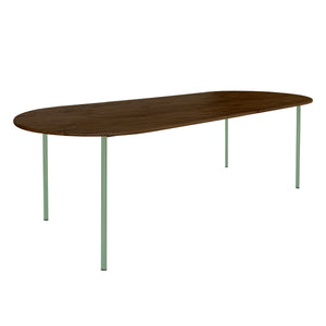 HelloTable Steelo eettafel plat ovaal 240x100 cm bol eiken dark stained pale green