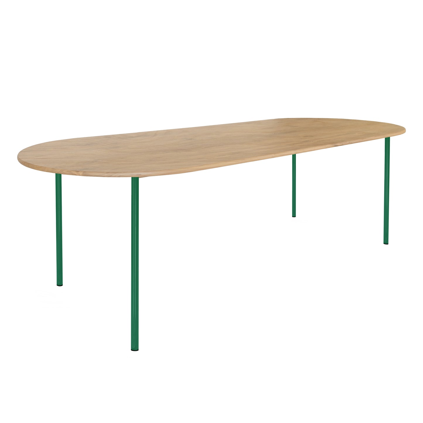 HelloTable Steelo eettafel plat ovaal 200x100 cm bol eiken naturel traffic green