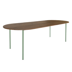 HelloTable Steelo eettafel plat ovaal 260x100 cm bol noten mat pale green