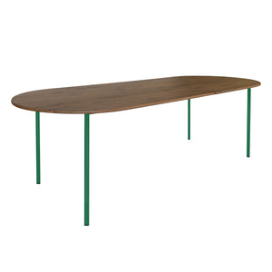 HelloTable Steelo eettafel plat ovaal 200x100 cm bol noten mat traffic green