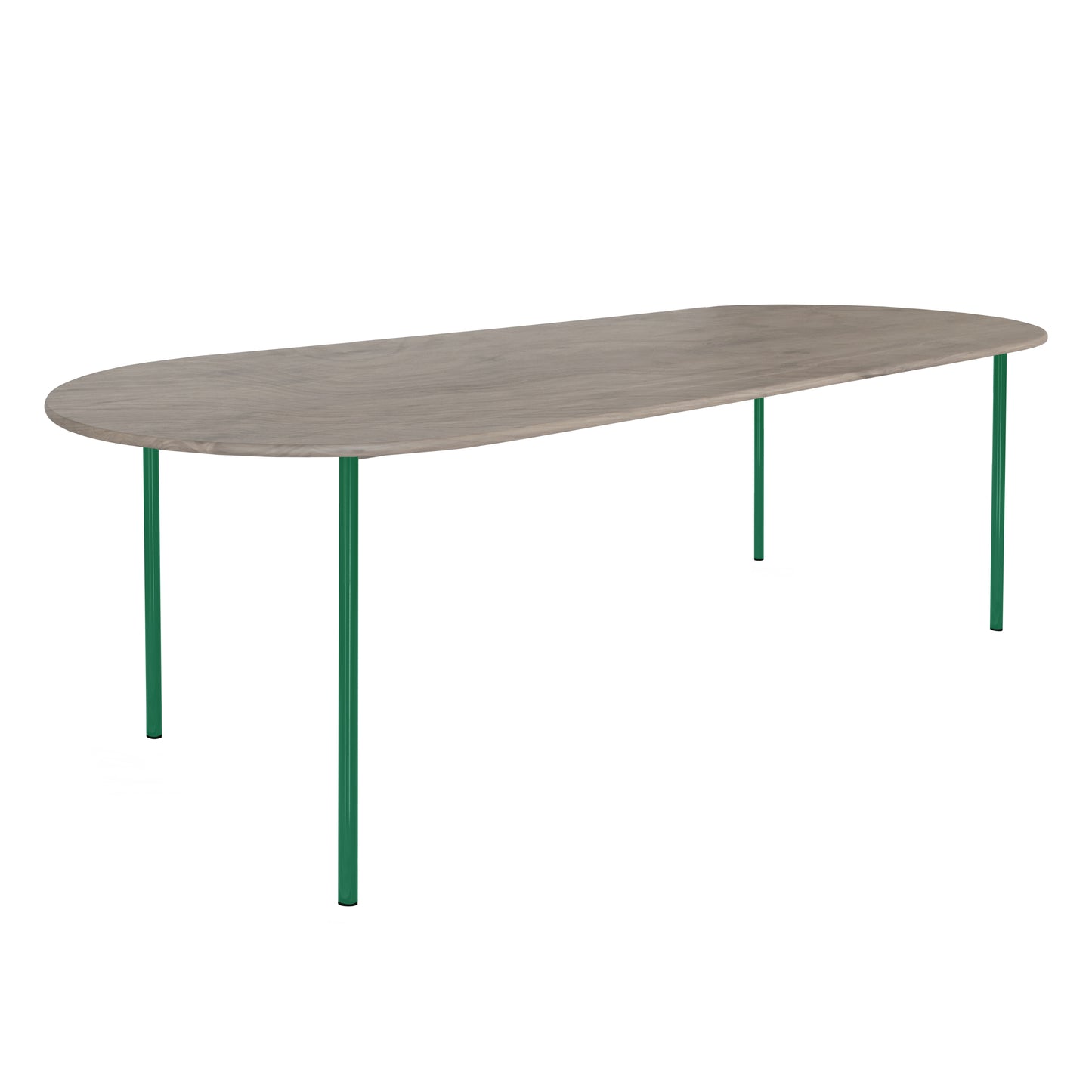 HelloTable Steelo eettafel plat ovaal 260x100 cm bol eiken royal grey traffic green