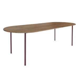 HelloTable Steelo eettafel plat ovaal 260x100 cm bol eiken tabacco wine red