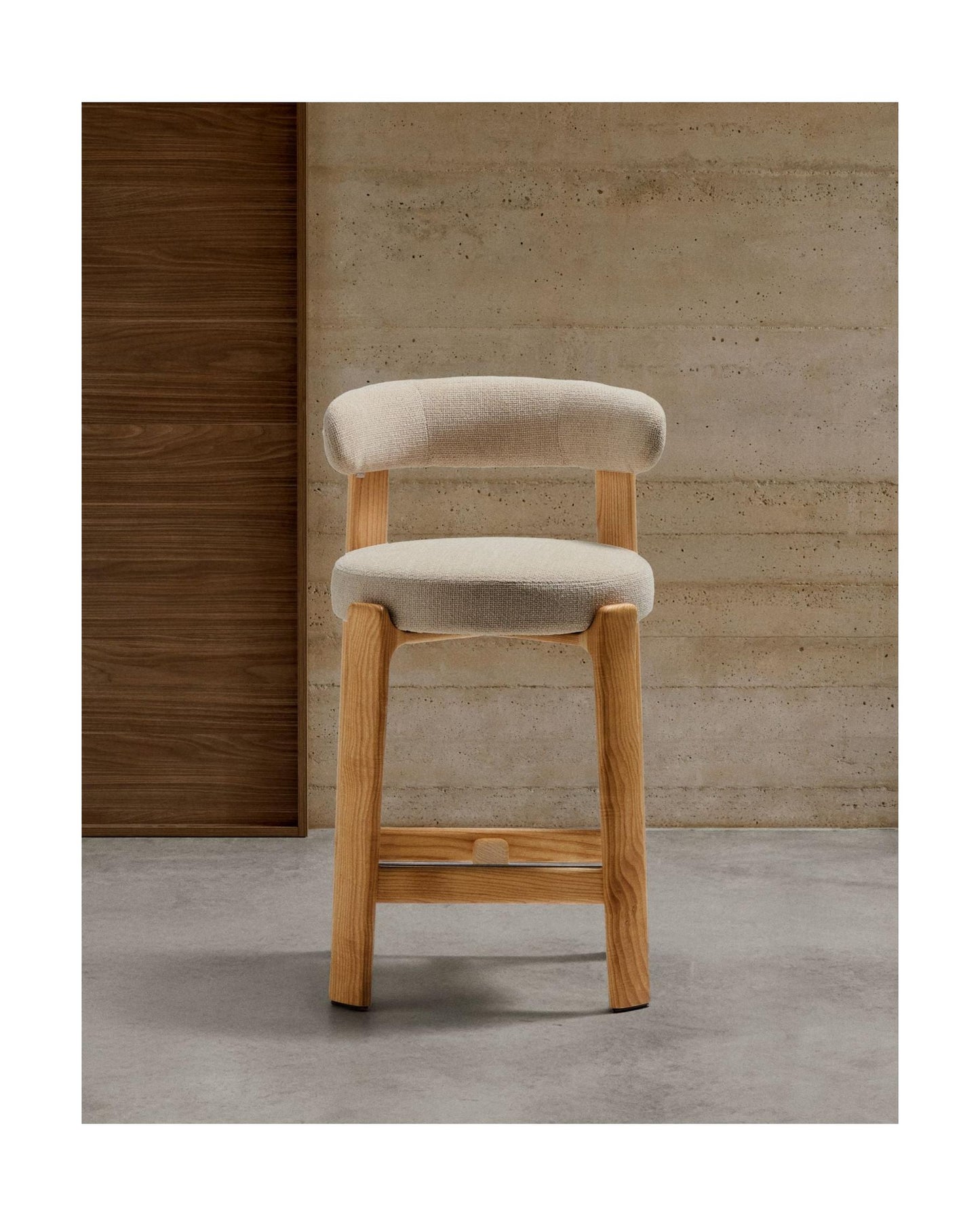 Kave Home Granite barkruk H75 chenille Beige/naturel