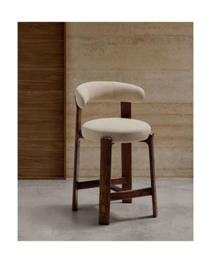 Kave Home Granite barkruk H75 chenille Beige/walnoot