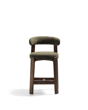 Kave Home Granite barkruk H65 chenille Groen/walnoot