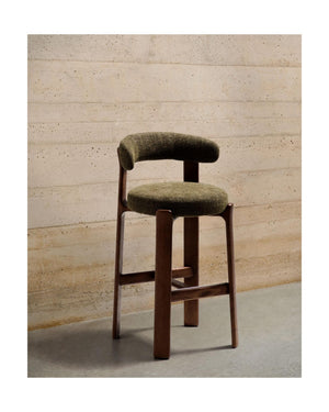 Kave Home Granite barkruk H75 chenille Groen/walnoot