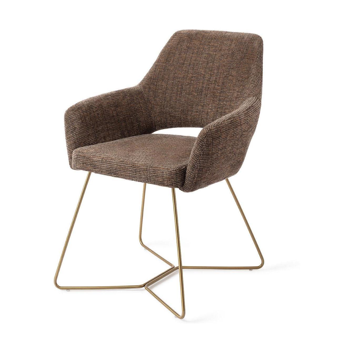 Jesper Home Yanai eetkamerstoel Checked Chestnut beehive gold