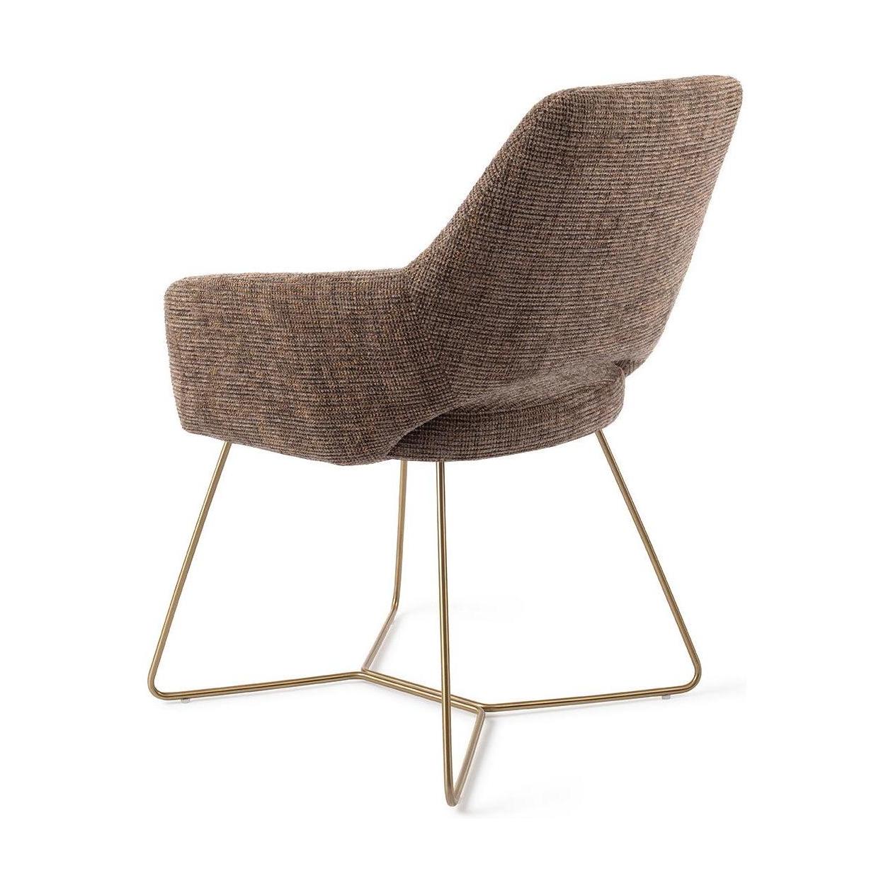 Jesper Home Yanai eetkamerstoel Checked Chestnut beehive gold