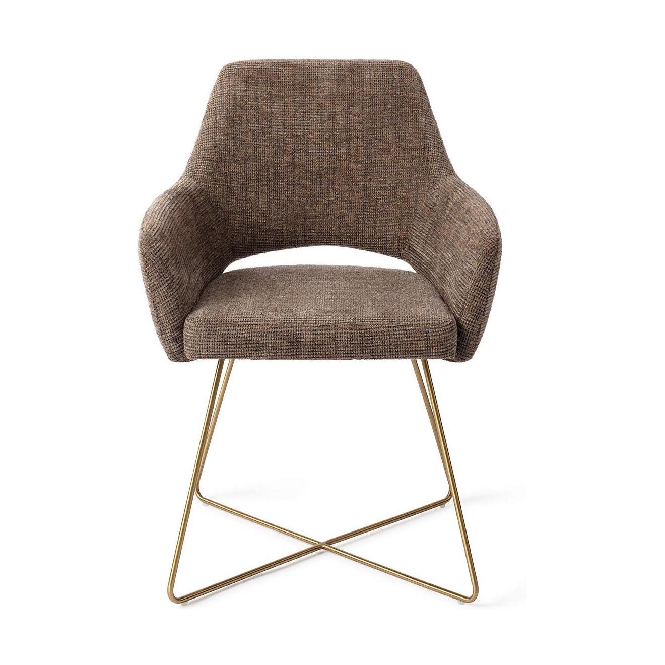 Jesper Home Yanai eetkamerstoel Checked Chestnut cross gold