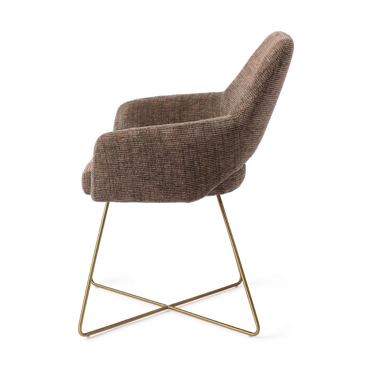 Jesper Home Yanai eetkamerstoel Checked Chestnut cross gold