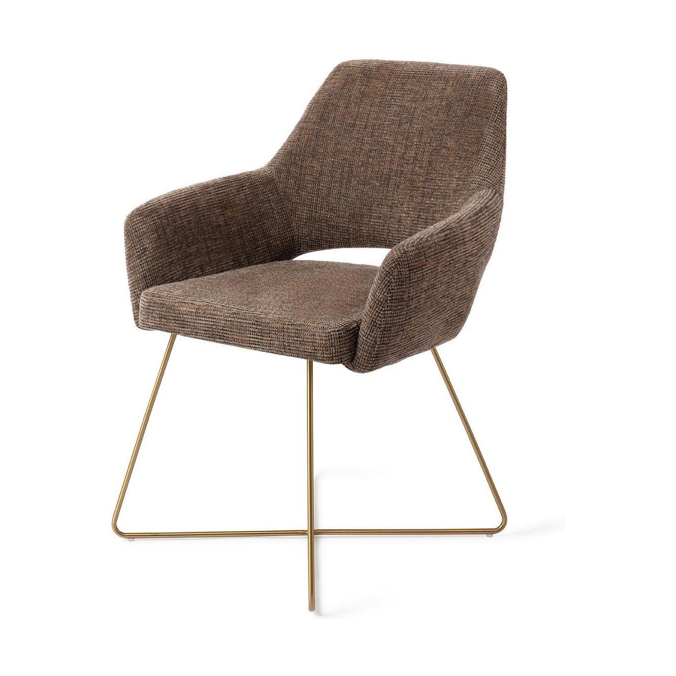 Jesper Home Yanai eetkamerstoel Checked Chestnut cross gold