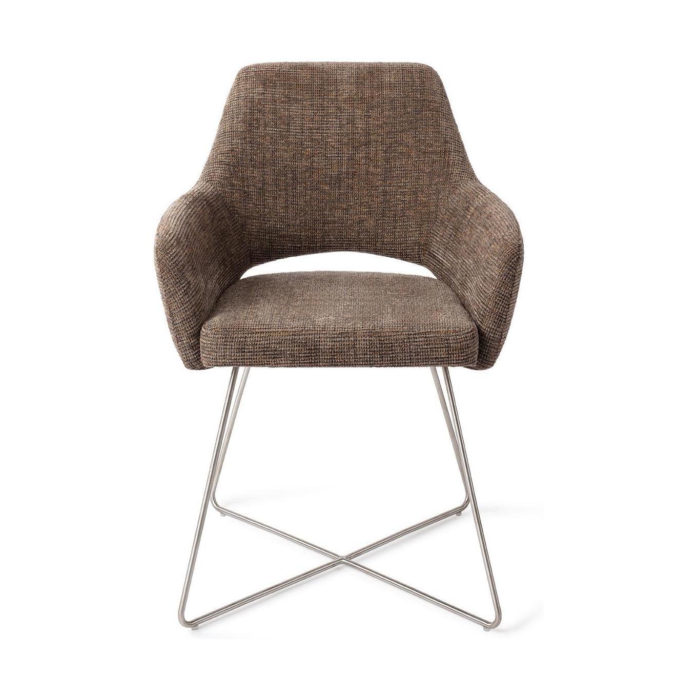 Jesper Home Yanai eetkamerstoel Checked Chestnut cross steel