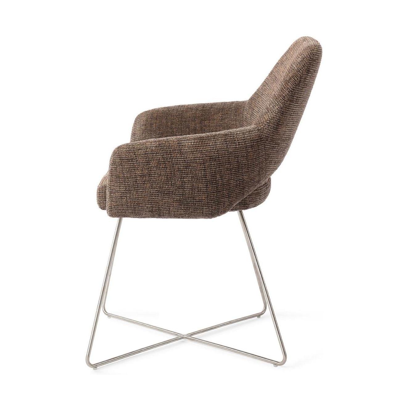 Jesper Home Yanai eetkamerstoel Checked Chestnut cross steel