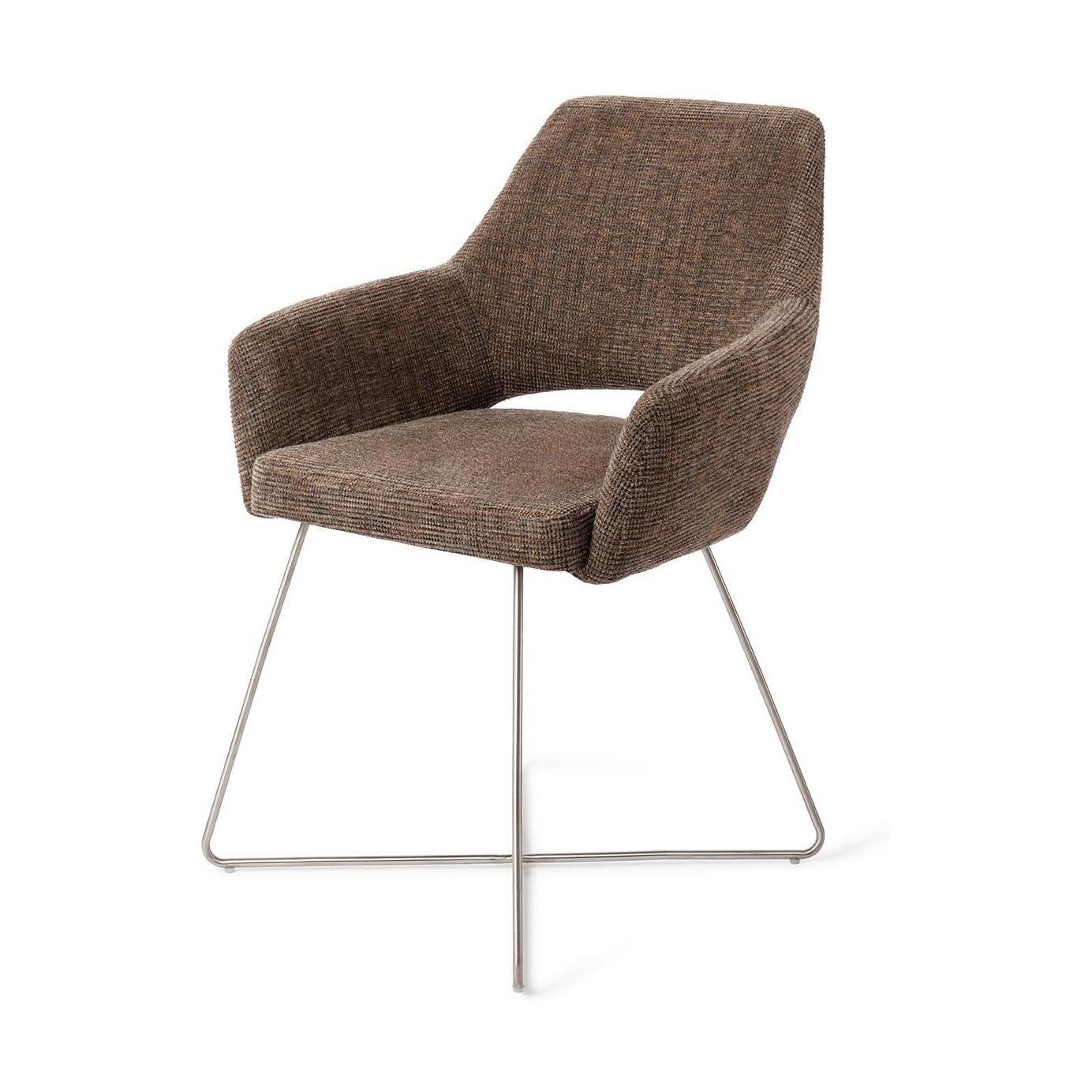 Jesper Home Yanai eetkamerstoel Checked Chestnut cross steel