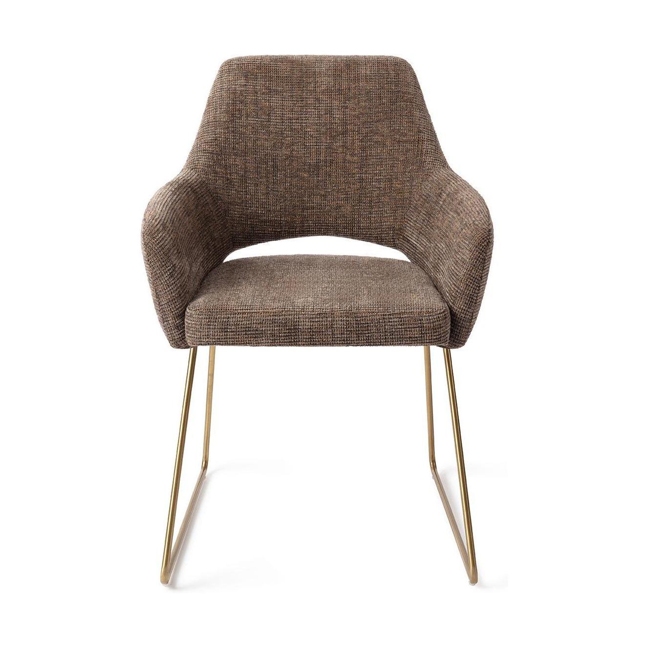 Jesper Home Yanai eetkamerstoel Checked Chestnut slide gold