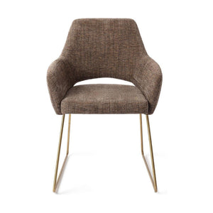 Jesper Home Yanai eetkamerstoel Checked Chestnut slide gold