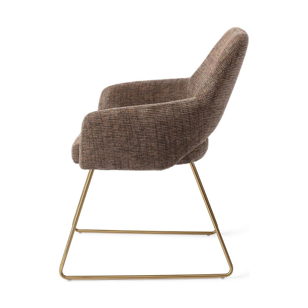 Jesper Home Yanai eetkamerstoel Checked Chestnut slide gold