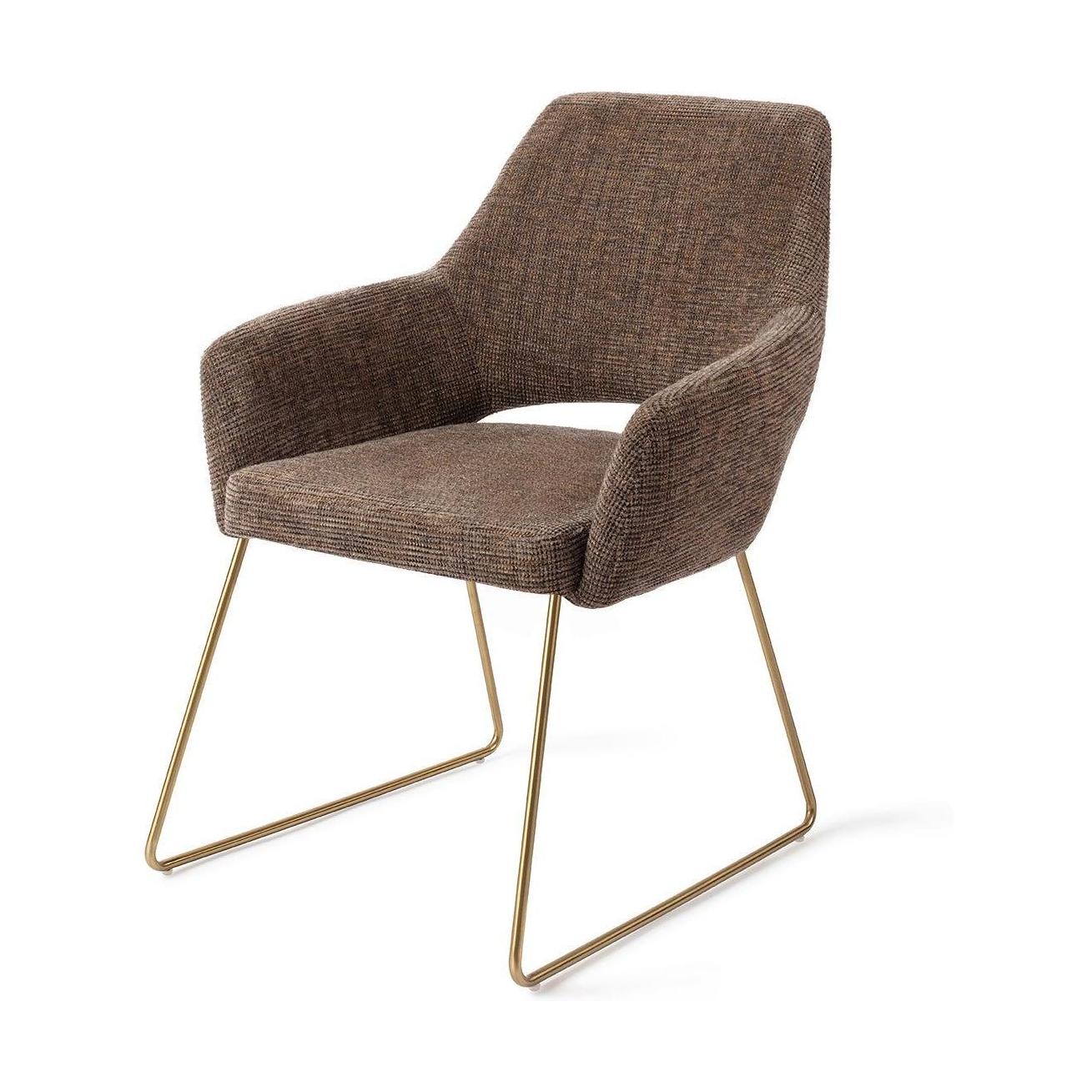 Jesper Home Yanai eetkamerstoel Checked Chestnut slide gold
