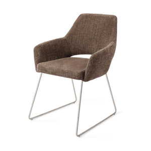 Jesper Home Yanai eetkamerstoel Checked Chestnut slide steel