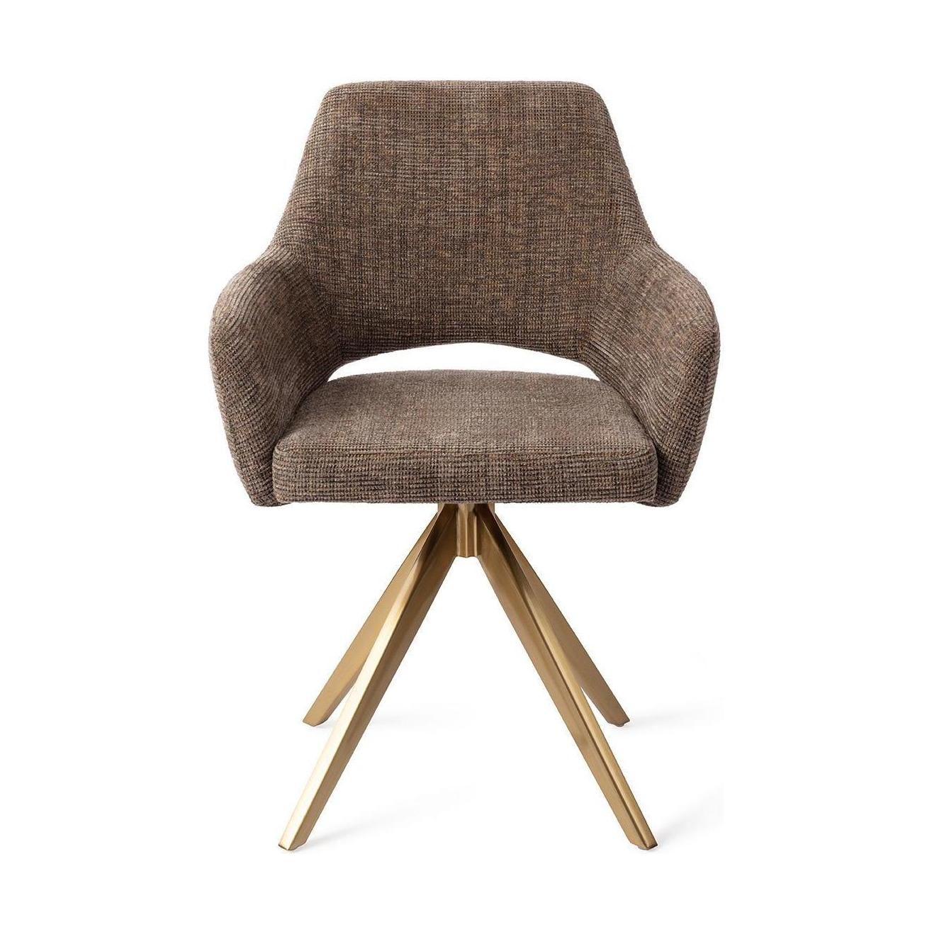 Jesper Home Yanai eetkamerstoel Checked Chestnut turn gold