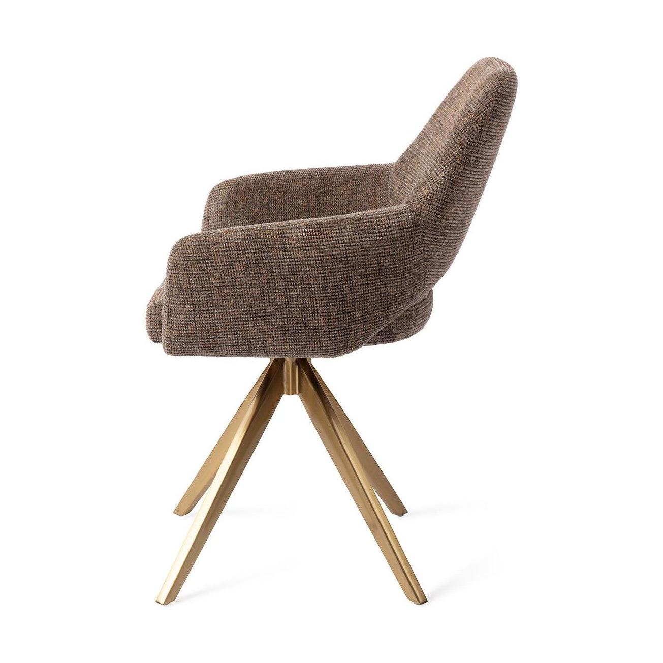 Jesper Home Yanai eetkamerstoel Checked Chestnut turn gold