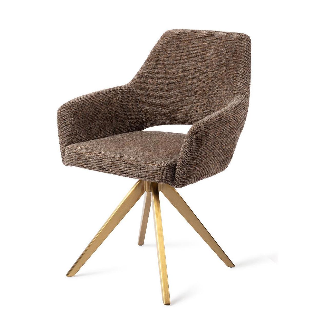 Jesper Home Yanai eetkamerstoel Checked Chestnut turn gold