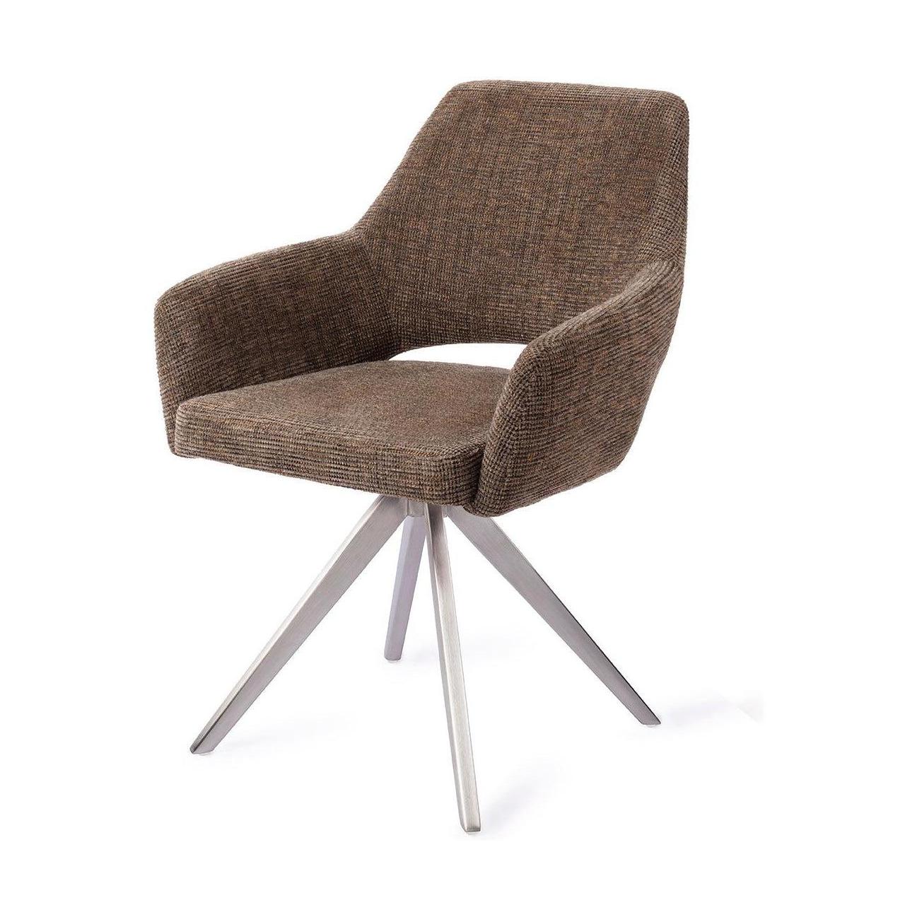 Jesper Home Yanai eetkamerstoel Checked Chestnut turn steel