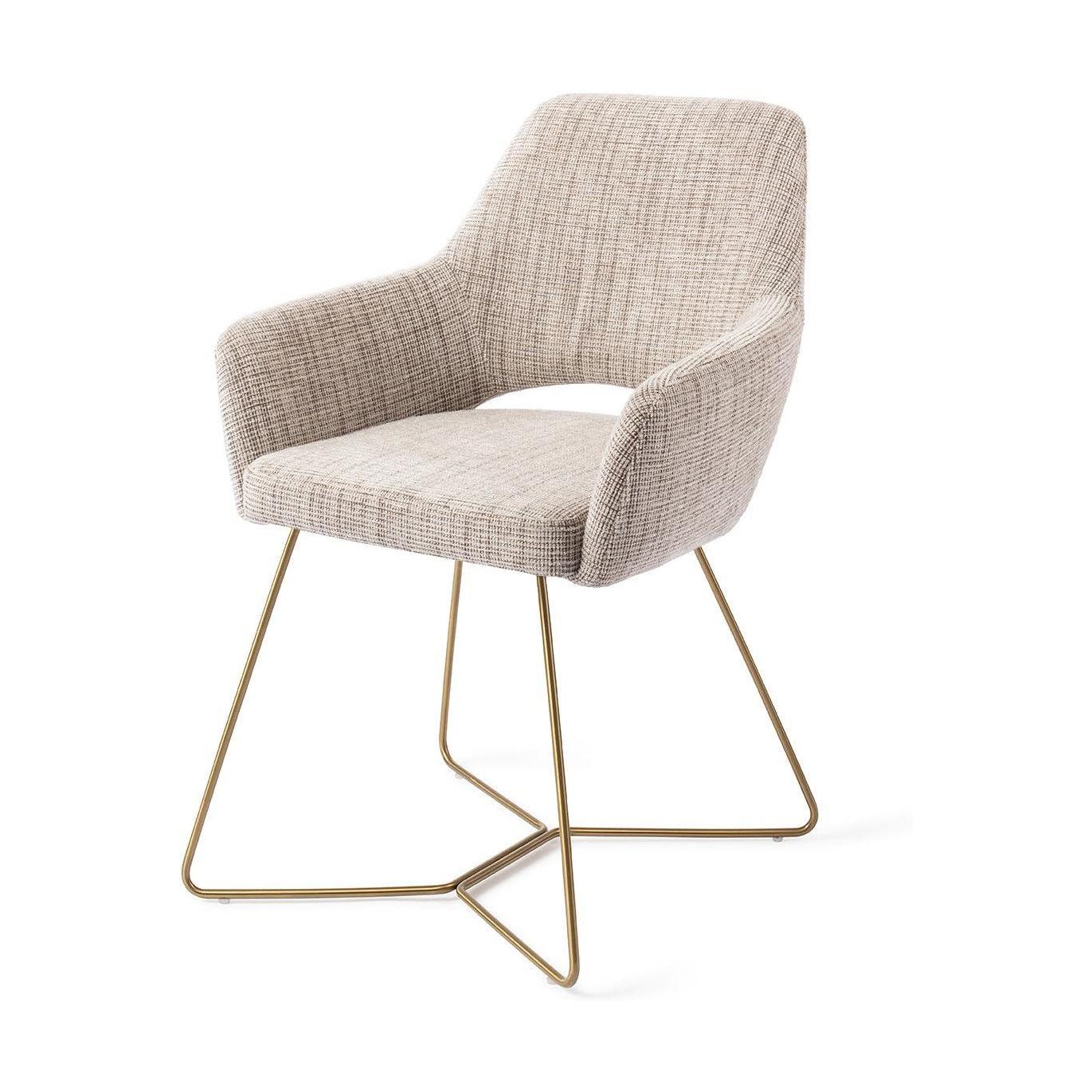 Jesper Home Yanai eetkamerstoel Caramel Grid beehive gold