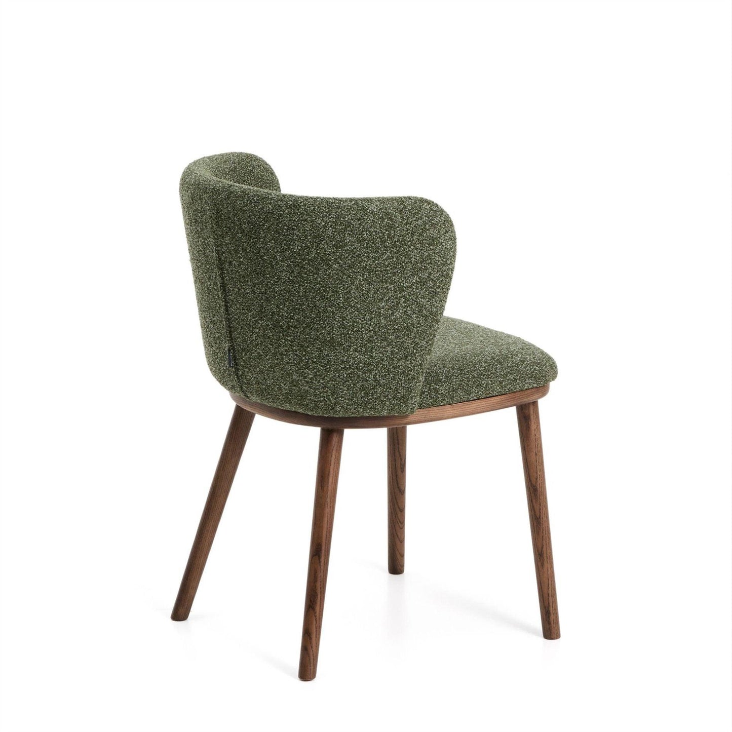 Kave Home Ciselia eetkamerstoel dik chenille Groen poot donker hout