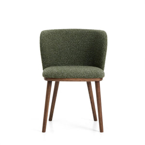 Kave Home Ciselia eetkamerstoel dik chenille Groen poot donker hout