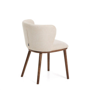 Kave Home Ciselia eetkamerstoel chenille Beige poot donker hout