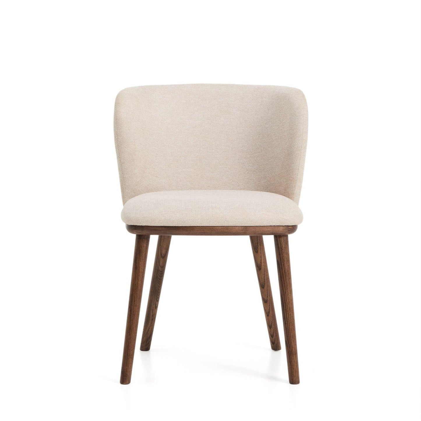 Kave Home Ciselia eetkamerstoel chenille Beige poot donker hout