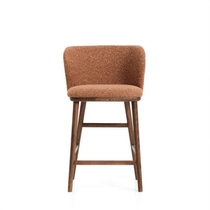 Kave Home Ciselia barkruk H65 dik chenille Terra poot donker hout