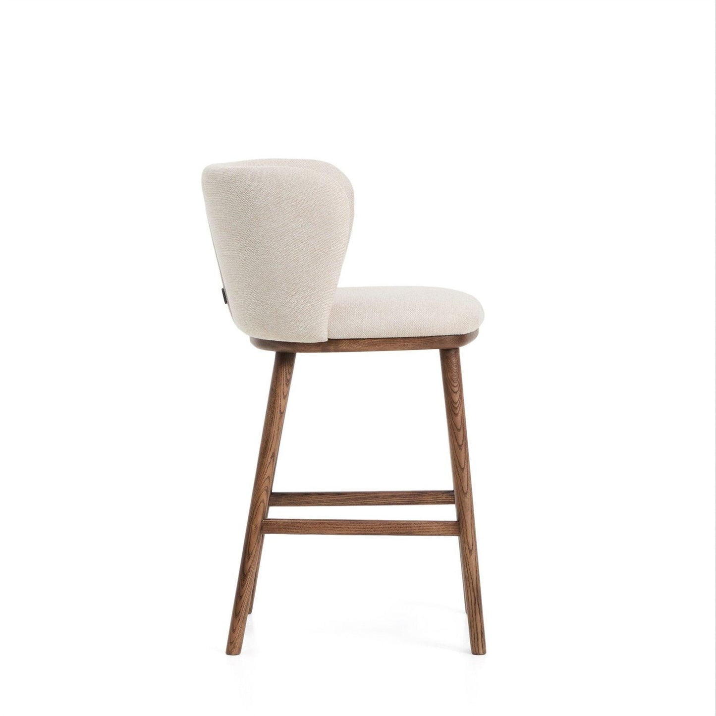 Kave Home Ciselia barkruk H65 chenille Beige poot donker hout