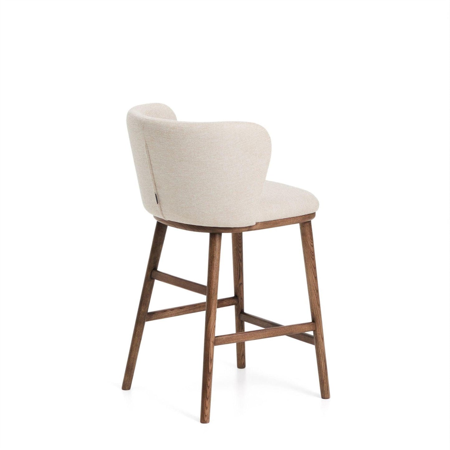 Kave Home Ciselia barkruk H65 chenille Beige poot donker hout