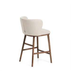 Kave Home Ciselia barkruk H65 chenille Beige poot donker hout