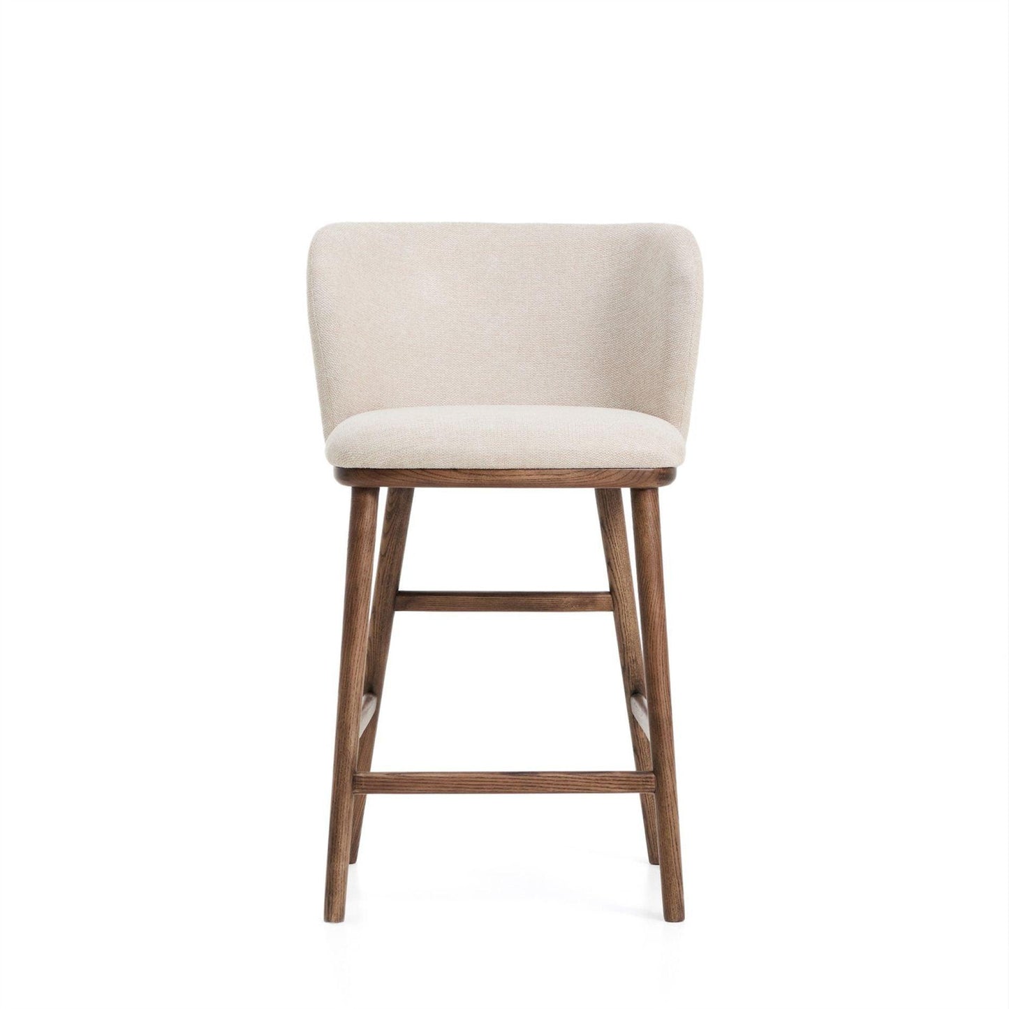 Kave Home Ciselia barkruk H65 chenille Beige poot donker hout