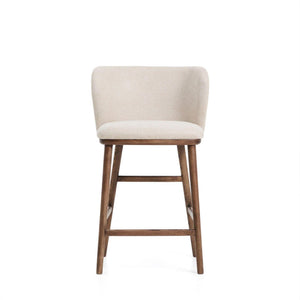 Kave Home Ciselia barkruk H65 chenille Beige poot donker hout