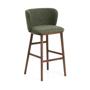 Kave Home Ciselia barkruk H75 dik chenille Groen poot donker hout
