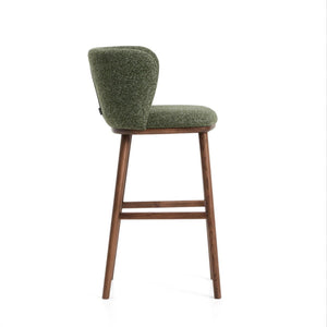 Kave Home Ciselia barkruk H75 dik chenille Groen poot donker hout