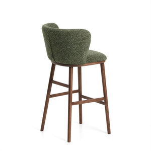 Kave Home Ciselia barkruk H75 dik chenille Groen poot donker hout