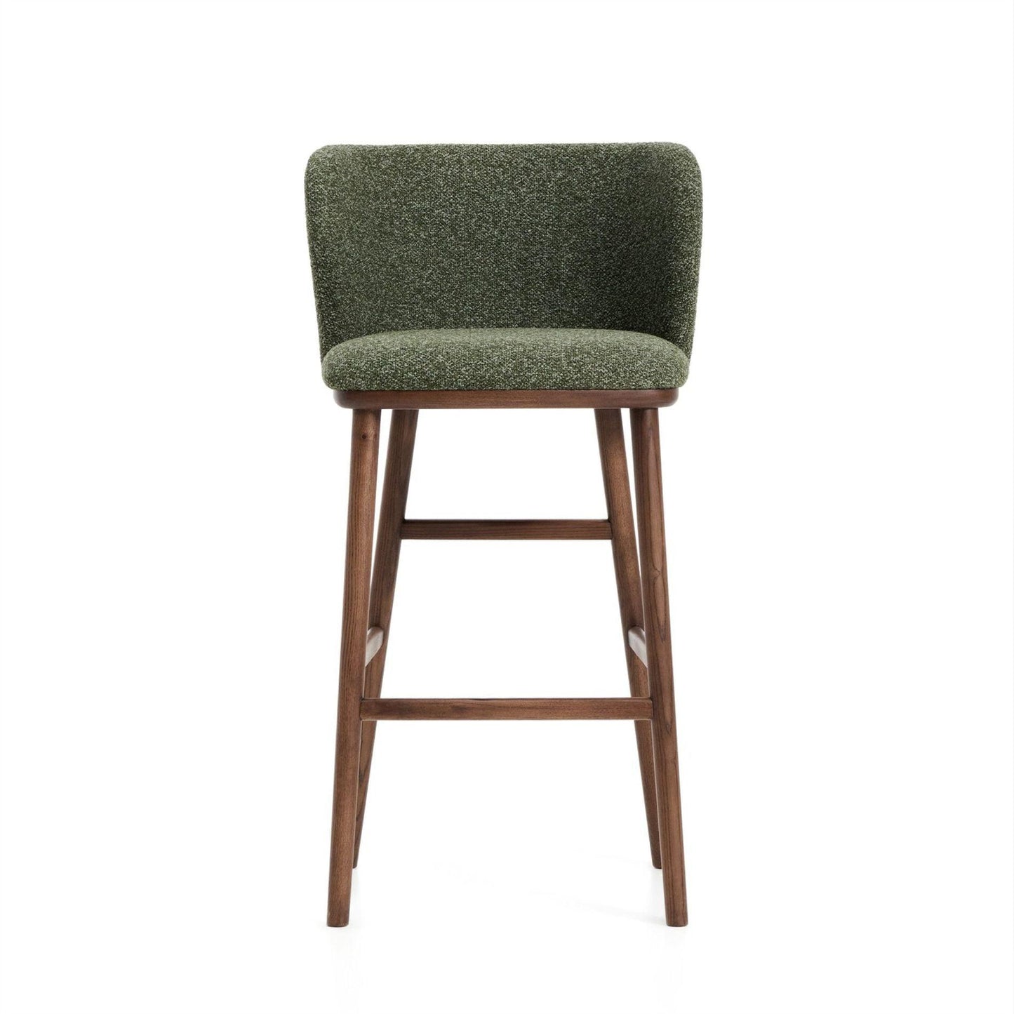 Kave Home Ciselia barkruk H75 dik chenille Groen poot donker hout
