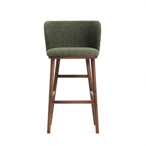 Kave Home Ciselia barkruk H75 dik chenille Groen poot donker hout