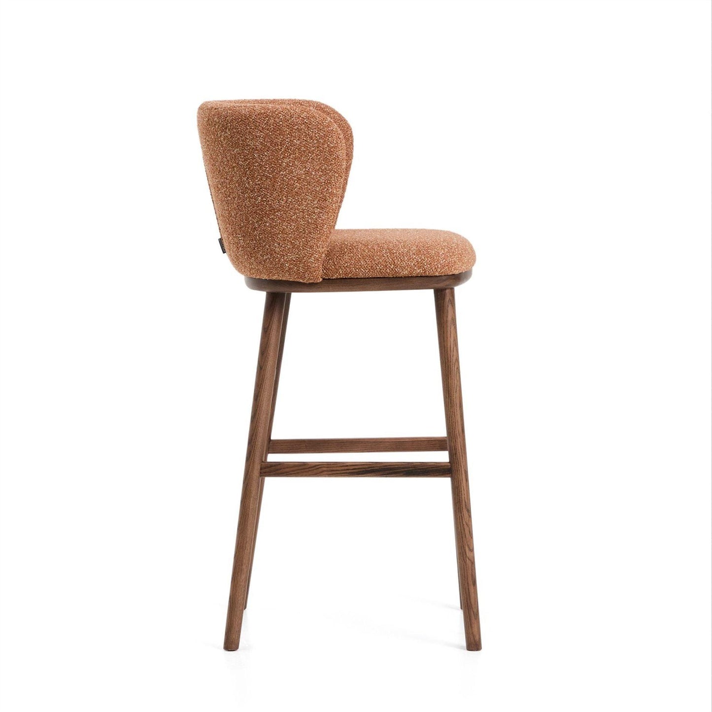 Kave Home Ciselia barkruk H75 dik chenille Terra poot donker hout