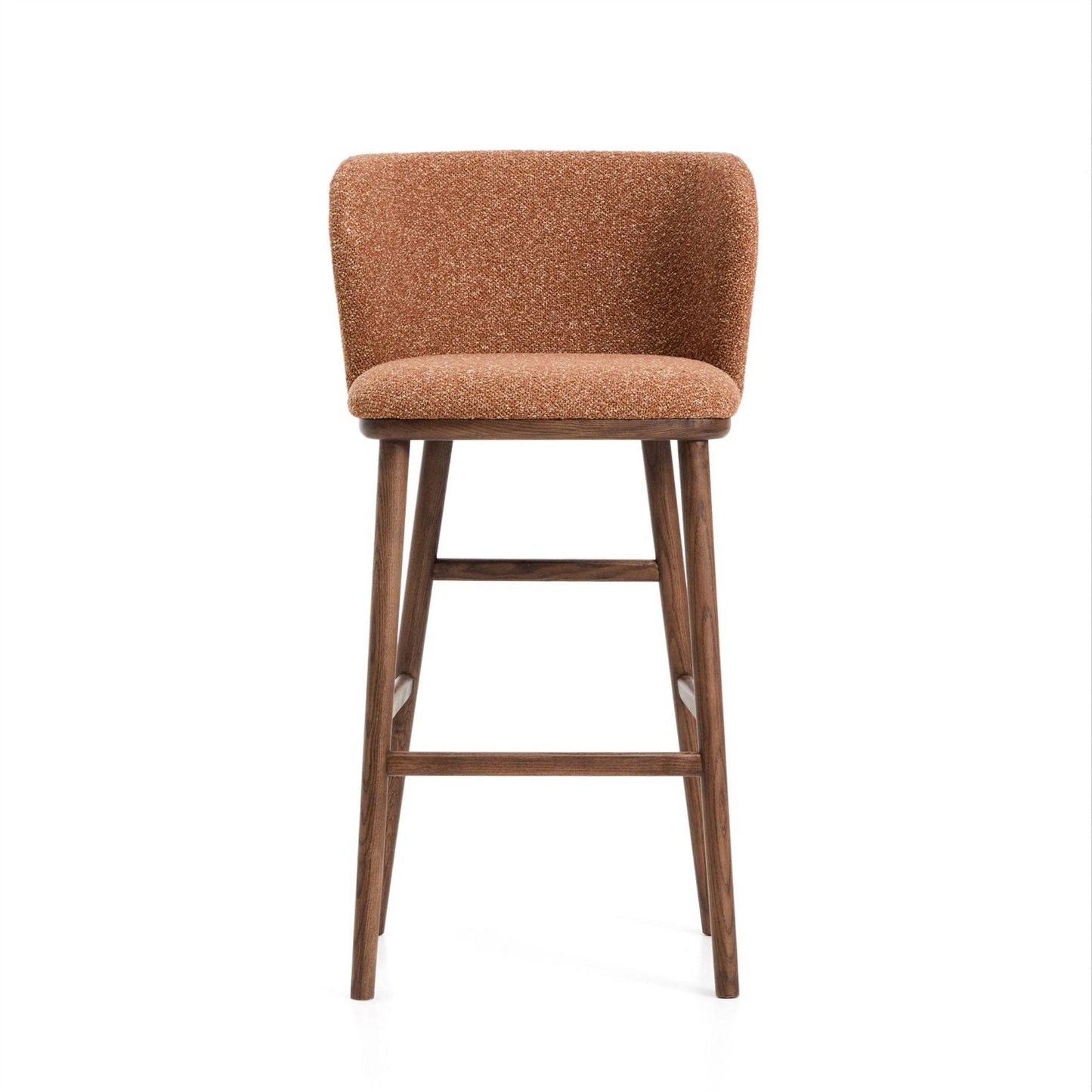 Kave Home Ciselia barkruk H75 dik chenille Terra poot donker hout