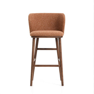 Kave Home Ciselia barkruk H75 dik chenille Terra poot donker hout