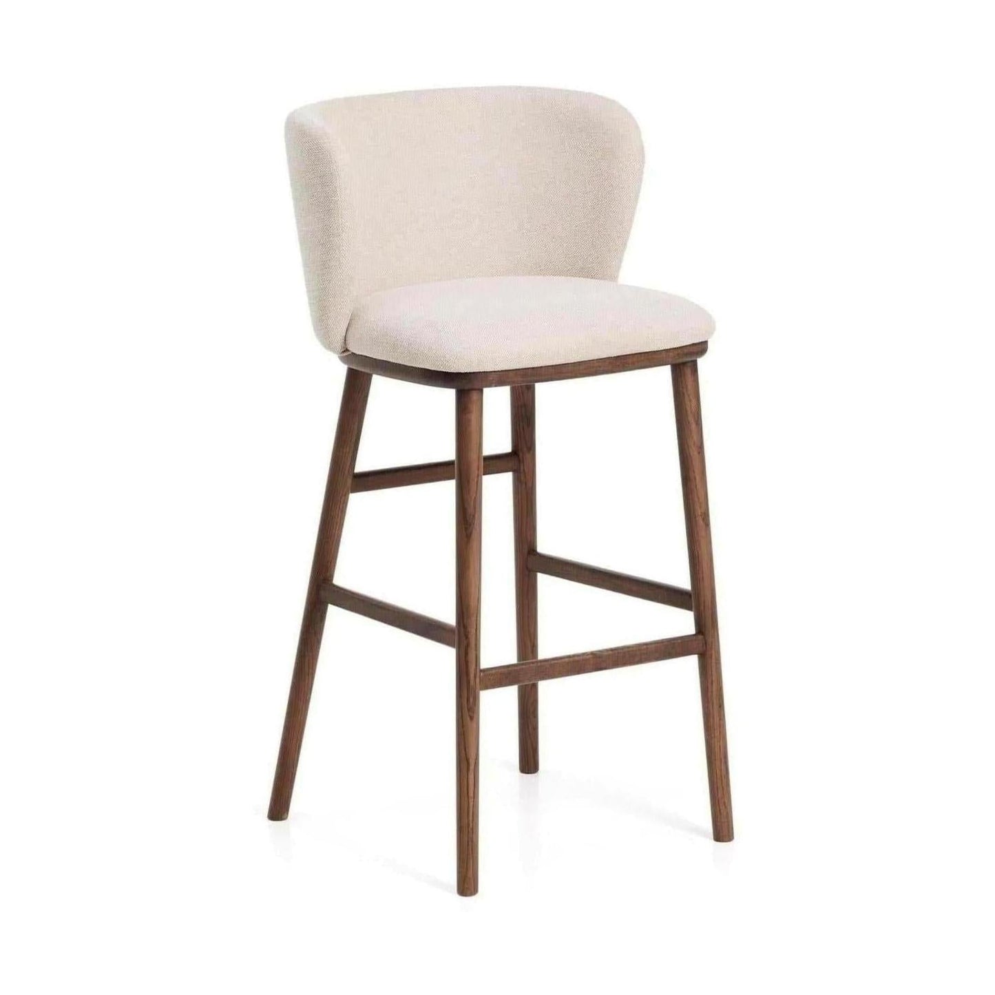 Kave Home Ciselia barkruk H75 chenille Beige poot donker hout