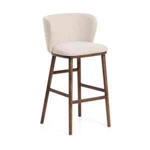 Kave Home Ciselia barkruk H75 chenille Beige poot donker hout