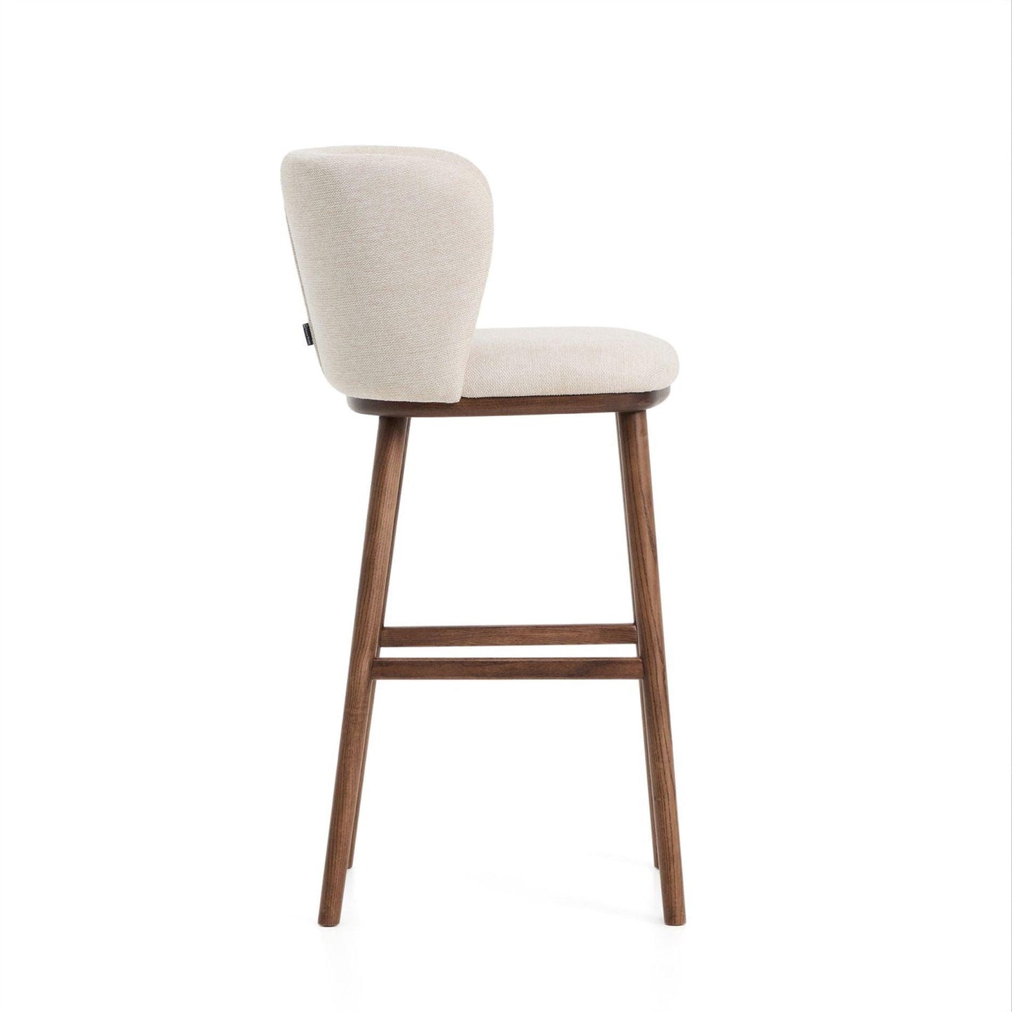 Kave Home Ciselia barkruk H75 chenille Beige poot donker hout